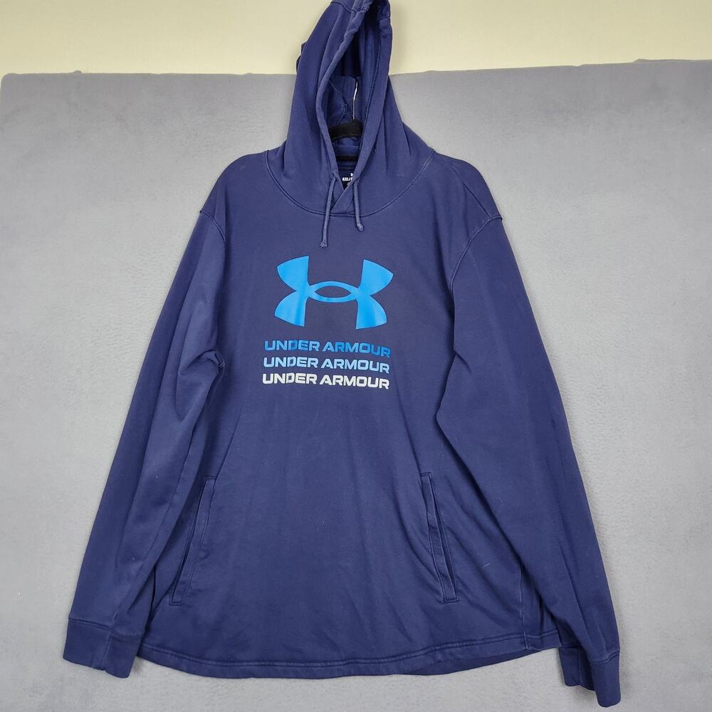 UNDER ARMOUR Hoodie Mens 4XL Blue Pullover Fleece Logo Sweatshirt Pockets
